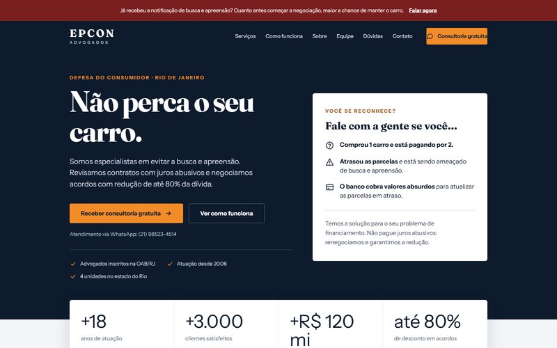 P&aacute;gina inicial do projeto Epcon Advogados