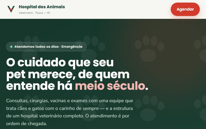 P&aacute;gina inicial do projeto Hospital dos Animais
